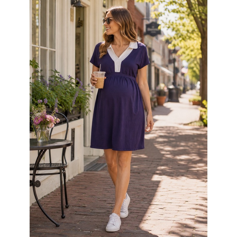 Motherhood Maternity Women Purple Collared Sweater Dress Tie Back Empire Waist M